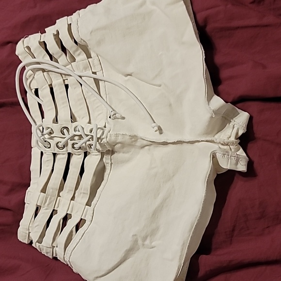 Y2K VINTAGE Birdcage adjustable waist Couture white sexy shorts swim coverup - Picture 7 of 7